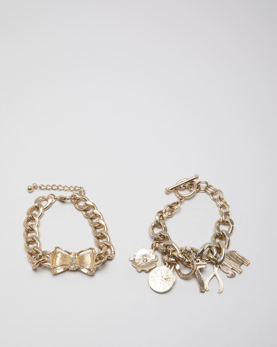 Clunky Y2K Charm/Bedazzled Bracelet Set - O/S