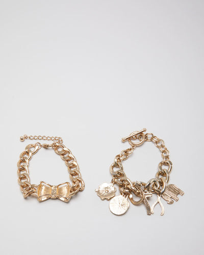 Clunky Y2K Charm/Bedazzled Bracelet Set - O/S