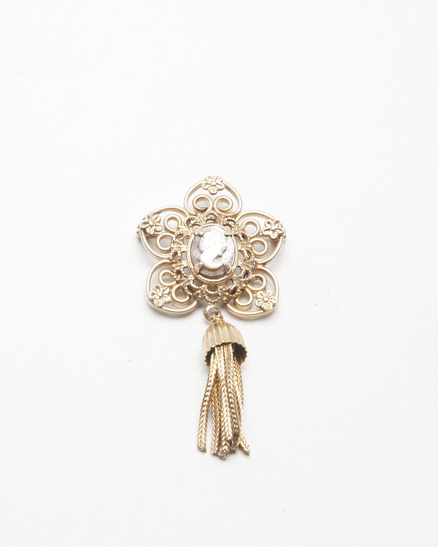 Vintage Brooch with Mini Cameo and Tassel