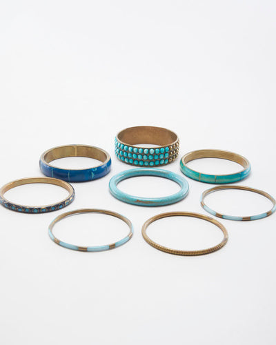 Vintage Brass and Turquoise Set of 8 Bangles