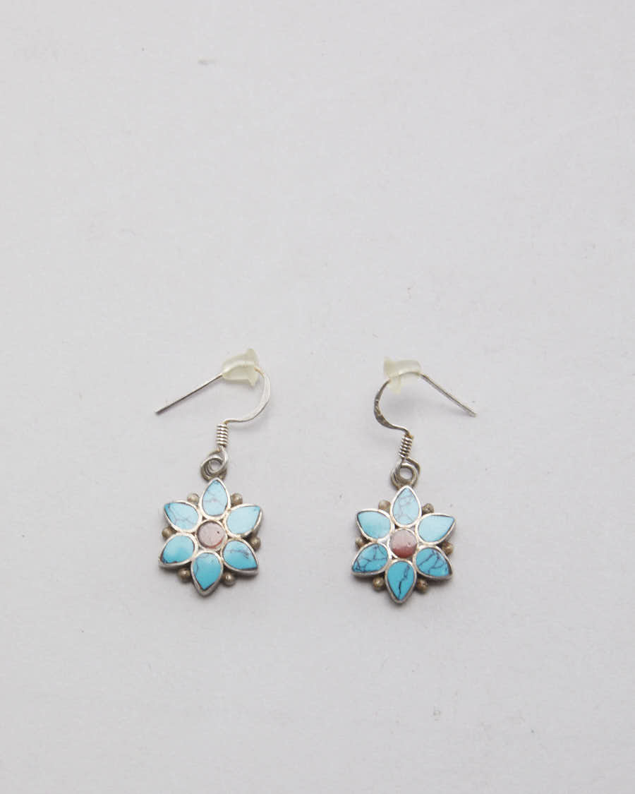 Silver Turquoise Flower Earrings