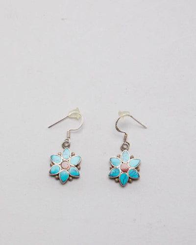 Silver Turquoise Flower Earrings