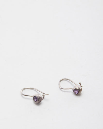 Silver Purple Stoned Earrings