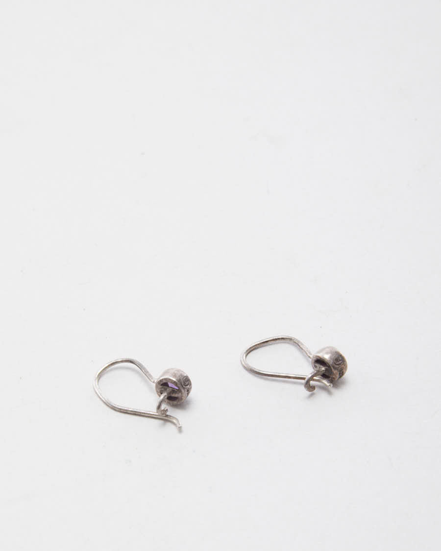 Silver Purple Stoned Earrings