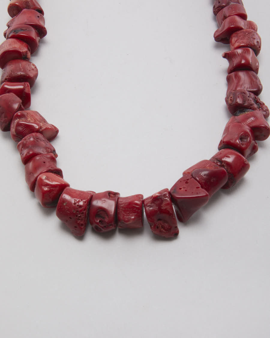 Vintage Chunky Red Beaded Necklace - O/S