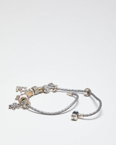 Pandora Silver Woven Leather Wrap Charm Bracelet