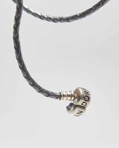 Pandora Silver Woven Leather Wrap Charm Bracelet