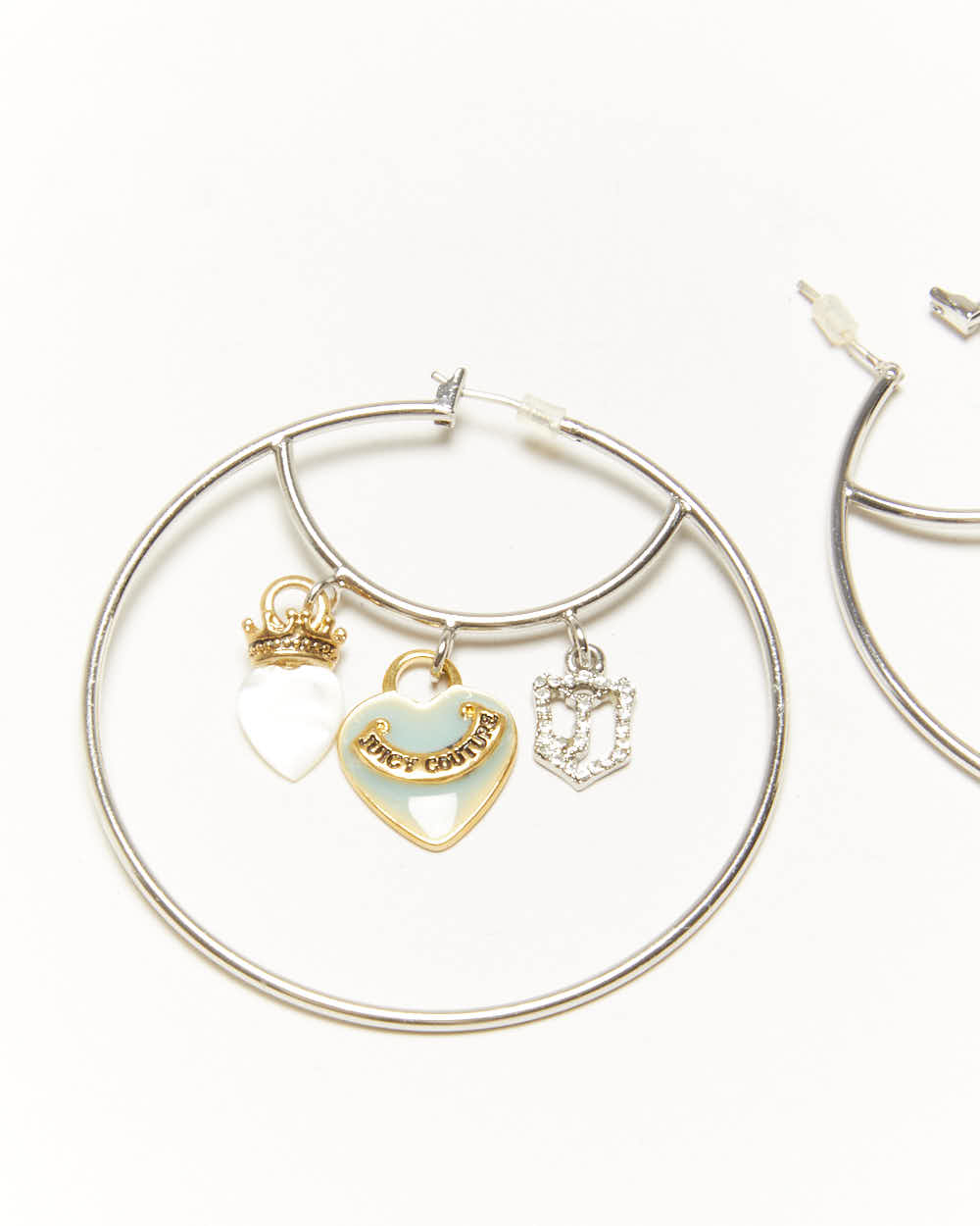 Vintage Y2K Juicy Couture Silver Charm Hoop Earrings