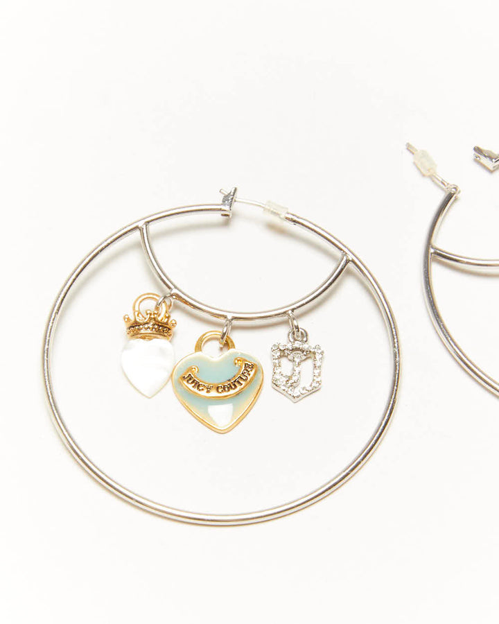 Vintage Y2K Juicy Couture Silver Charm Hoop Earrings