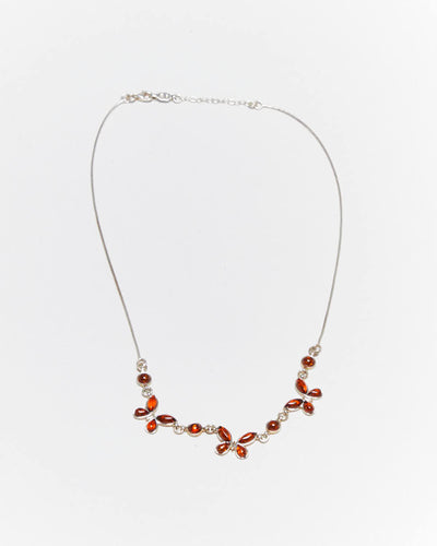 Vintage Amber Butterfly Sterling Silver Necklace