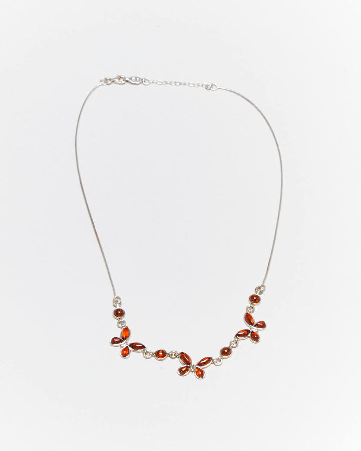 Vintage Amber Butterfly Sterling Silver Necklace