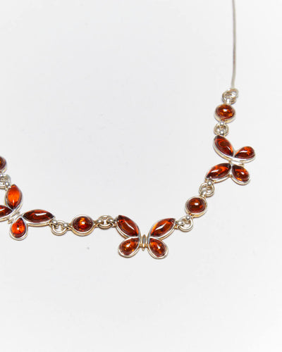 Vintage Amber Butterfly Sterling Silver Necklace