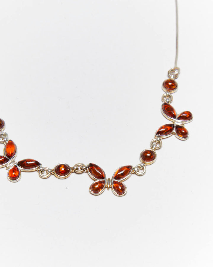 Vintage Amber Butterfly Sterling Silver Necklace