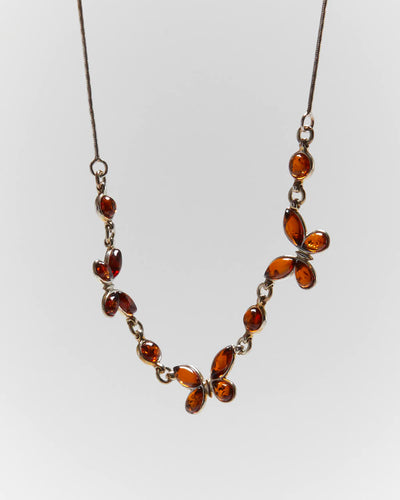 Vintage Amber Butterfly Sterling Silver Necklace