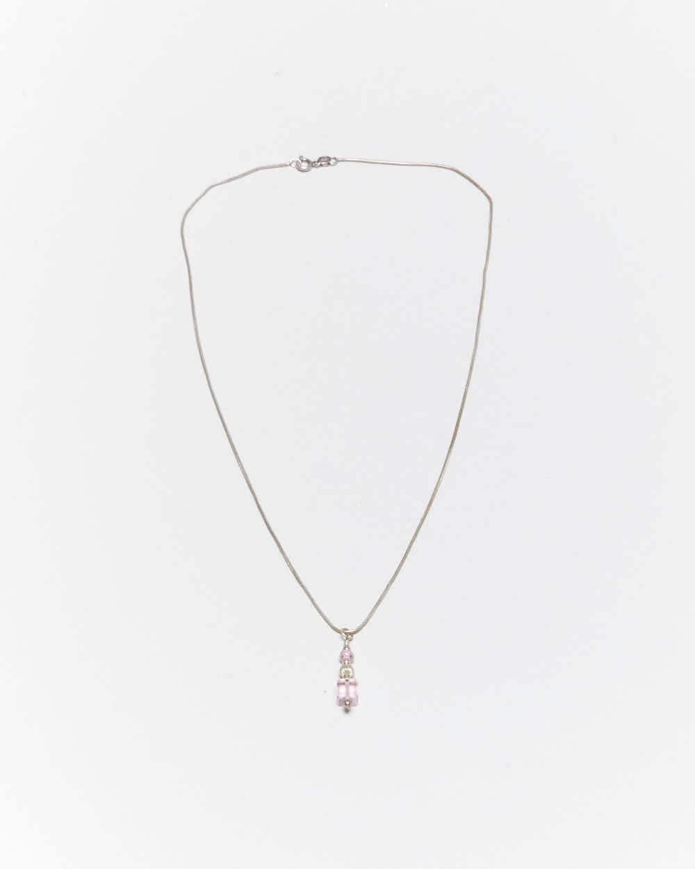 Vintage Y2k 00s Pink Bead Sterling Silver Necklace