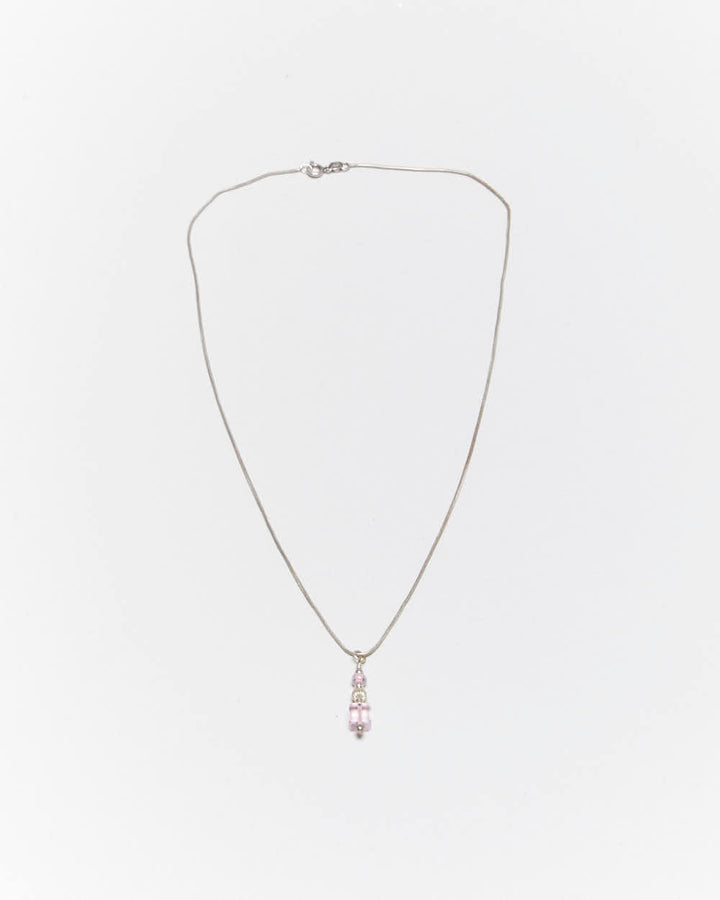 Vintage Y2k 00s Pink Bead Sterling Silver Necklace