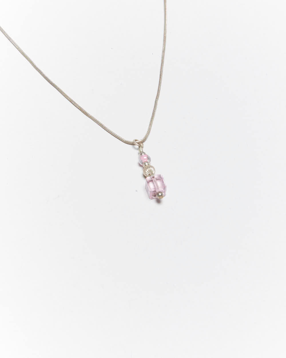 Vintage Y2k 00s Pink Bead Sterling Silver Necklace