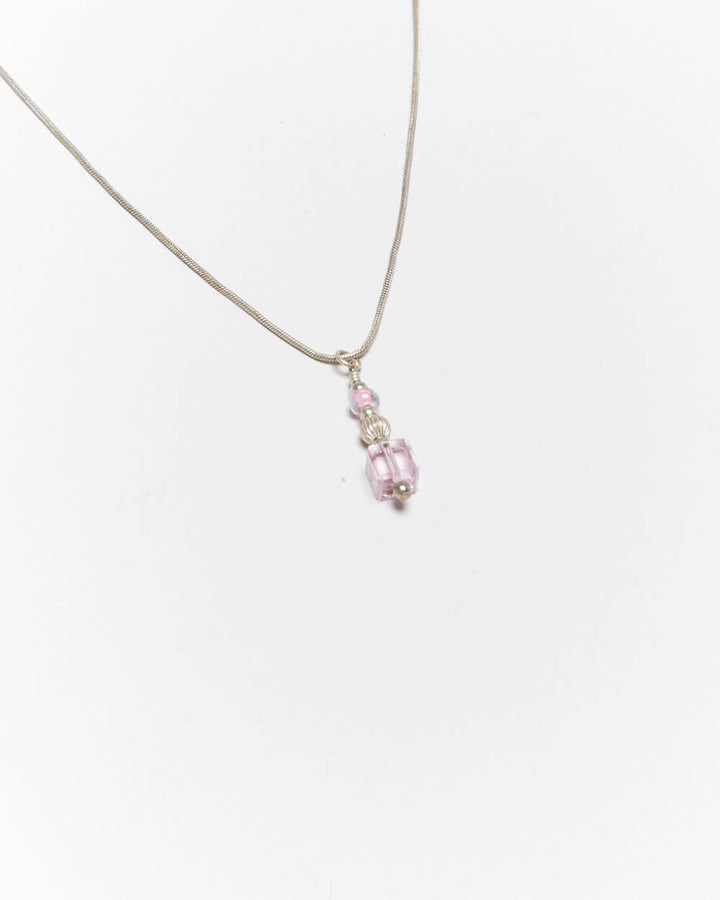 Vintage Y2k 00s Pink Bead Sterling Silver Necklace