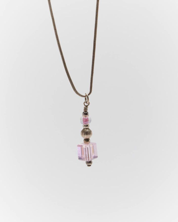 Vintage Y2k 00s Pink Bead Sterling Silver Necklace