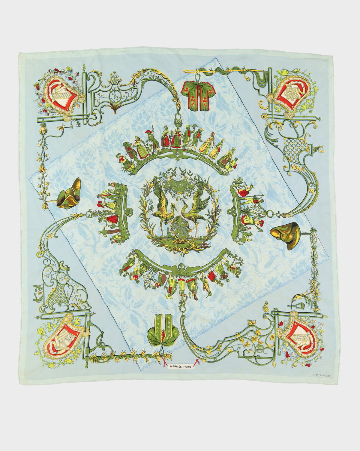 Vintage 60s Rare Hermes Silk Carre Scarf Alsace by Françoise de la Perriere