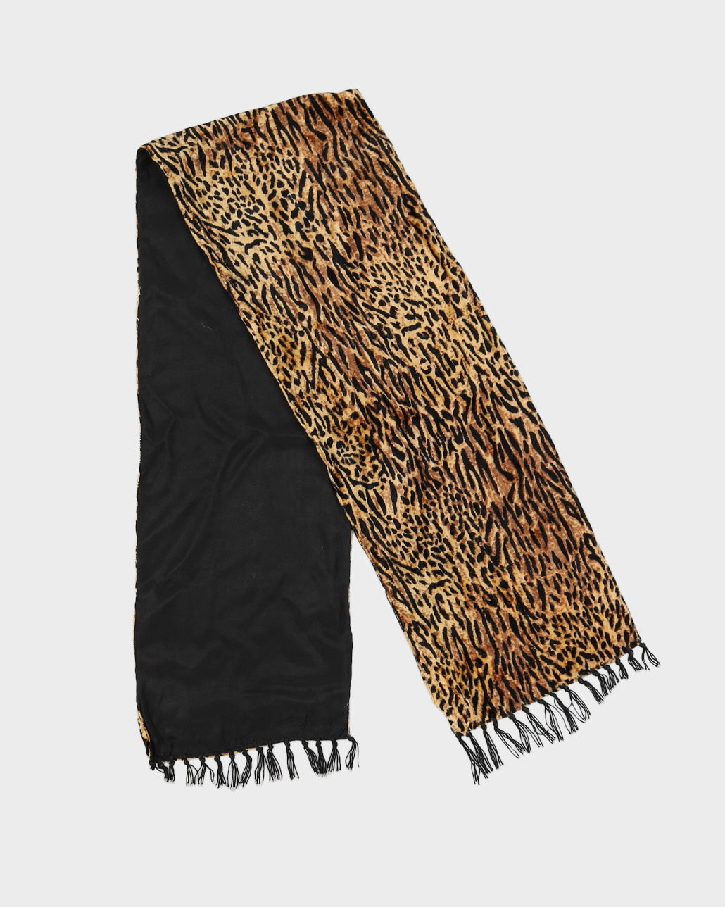 Animal Print Velvet Fringed Scarf