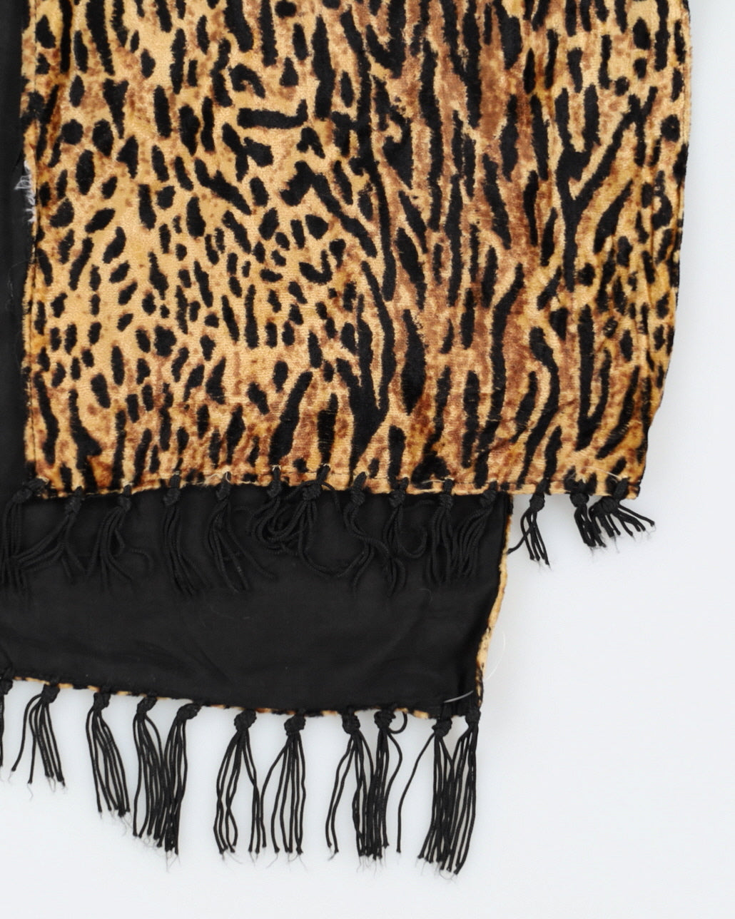 Animal Print Velvet Fringed Scarf