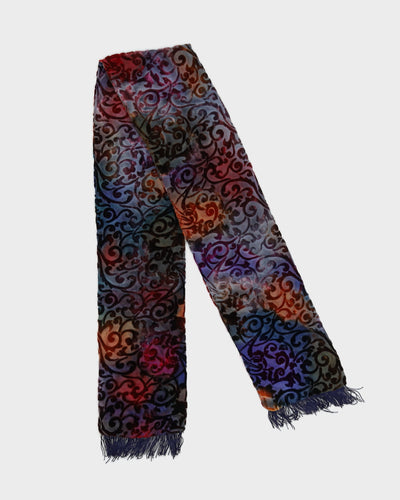 Blue And Purple Patterned Velvet Scarf