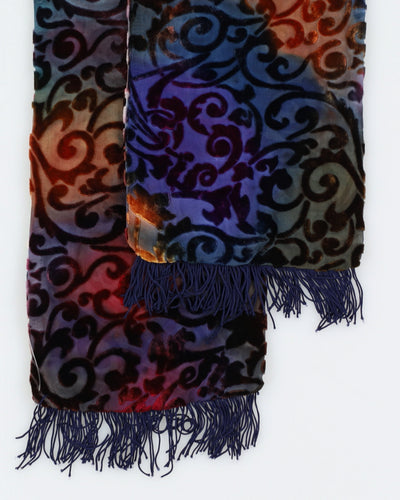 Blue And Purple Patterned Velvet Scarf