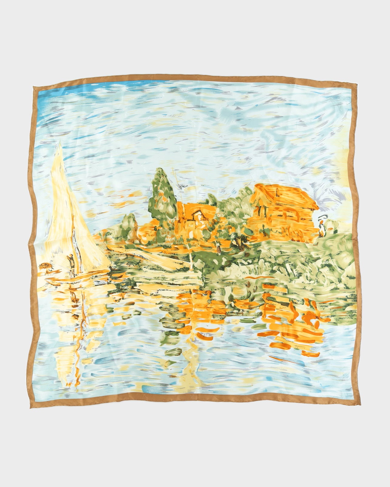 Sea And Landscape Print Silk Scarf