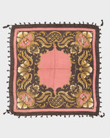Brown And Pink Patterned Fringed Silk Scarf