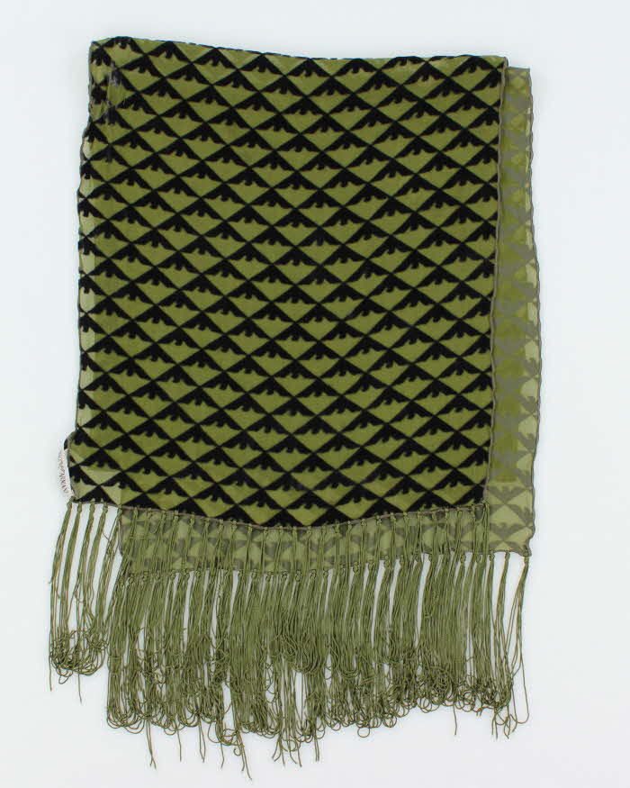 Vintage Emporio Armani Silk Blend &amp; Velvet Tassel Scarf