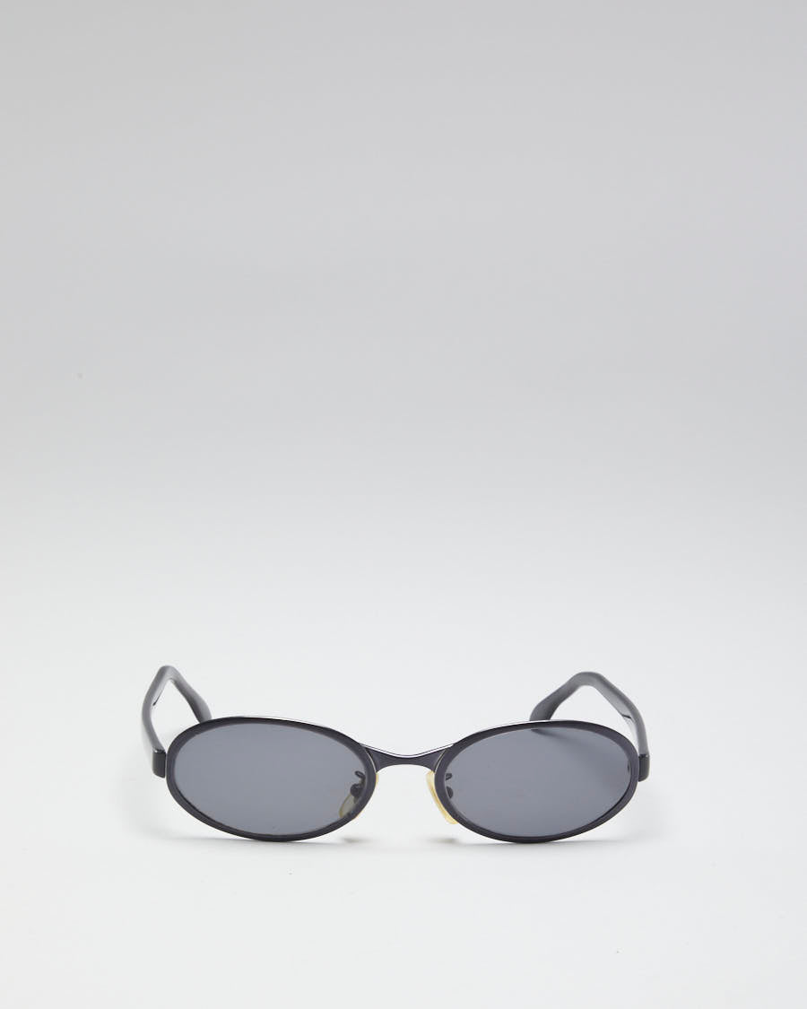Vintage 90s Calvin Klein Gun Metal Grey &amp; Black Oval Sunglasses - O/S