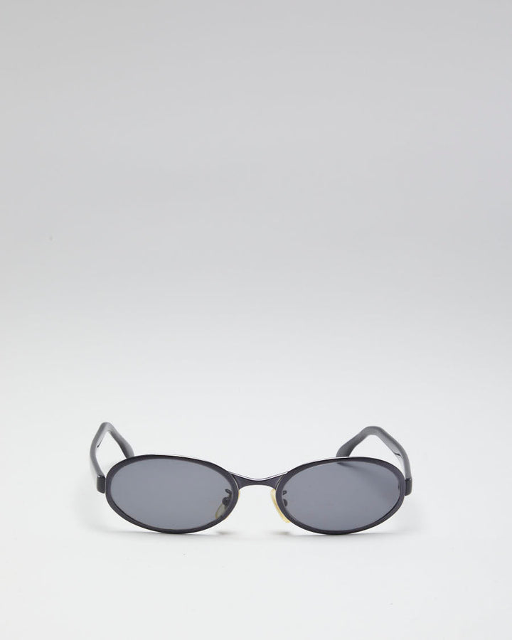Vintage 90s Calvin Klein Gun Metal Grey & Black Oval Sunglasses - O/S