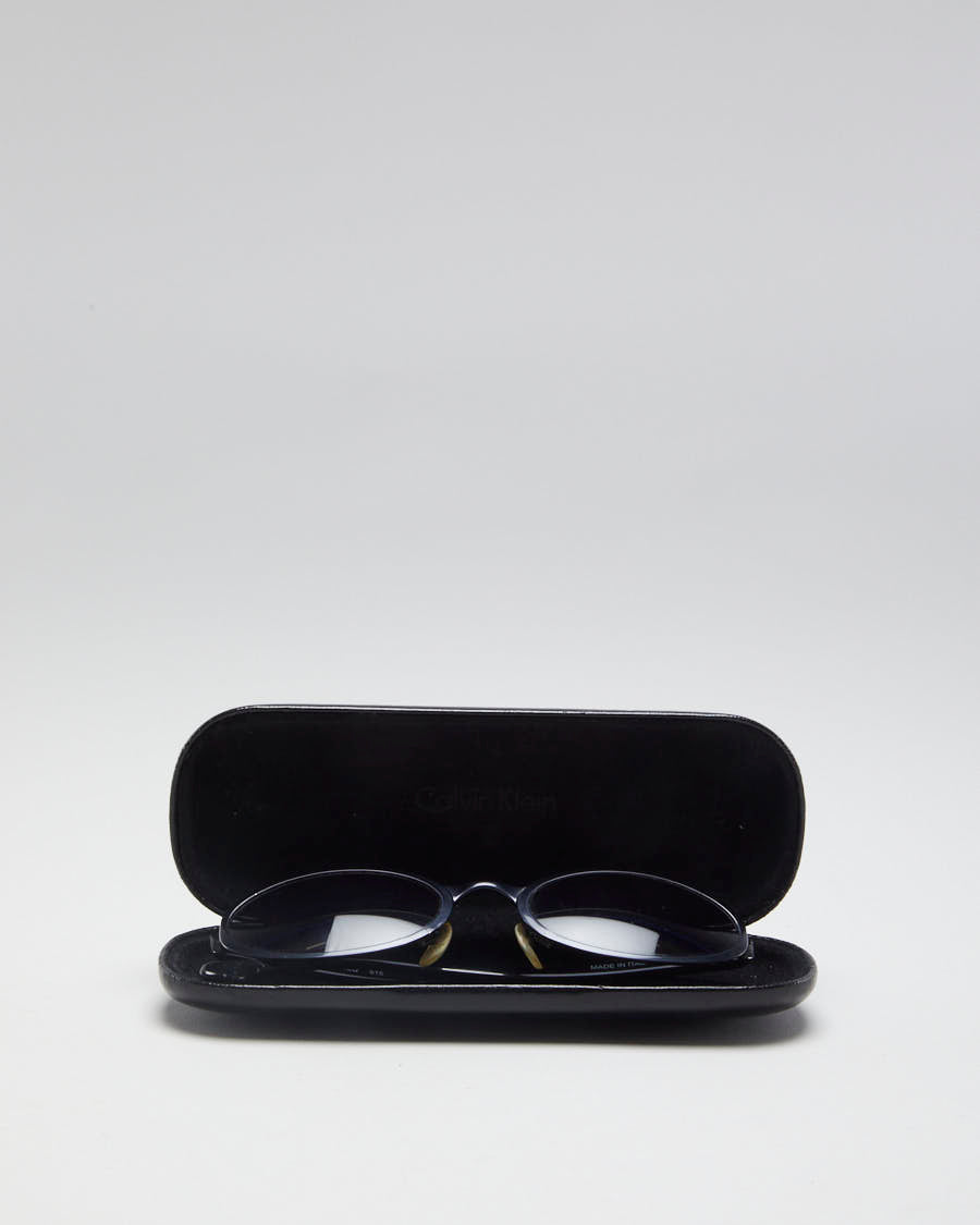 Vintage 90s Calvin Klein Gun Metal Grey & Black Oval Sunglasses - O/S