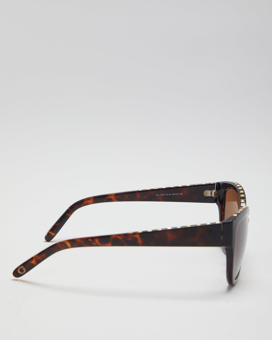 Guess Brown Tortoiseshell Studded Sunglasses - O/S