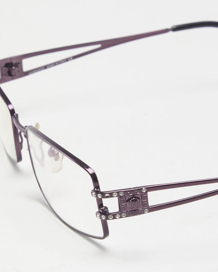 Vintage 90s Versace Purple Thin Rectangular Reading Glasses With Swarovski Detail - O/S