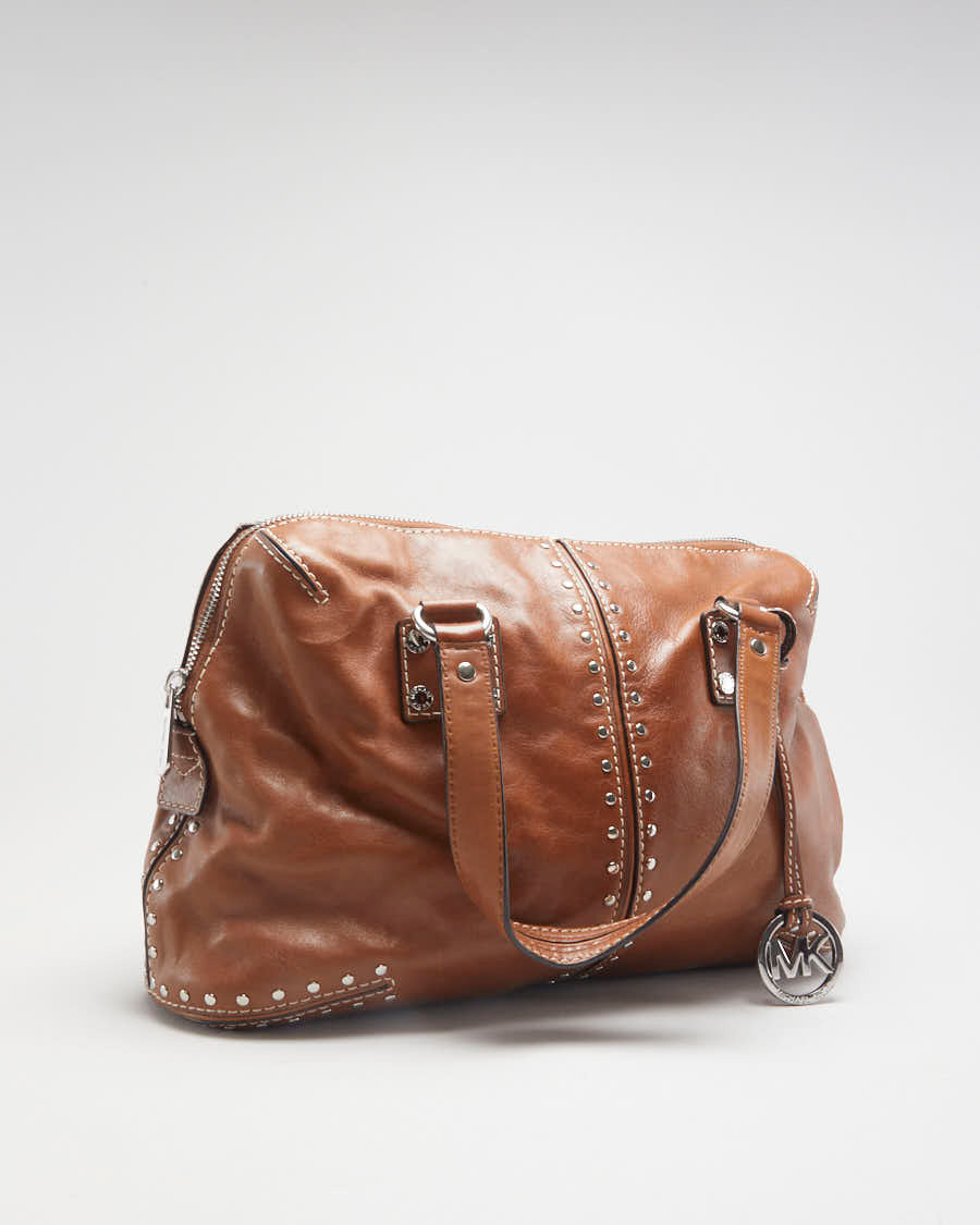 Michael Kors Brown Leather Silver Studded Handbag - O/S