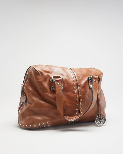 Michael Kors Brown Leather Silver Studded Handbag - O/S