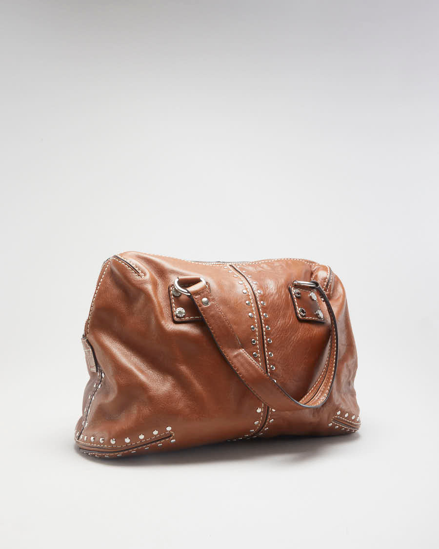 Michael Kors Brown Leather Silver Studded Handbag - O/S