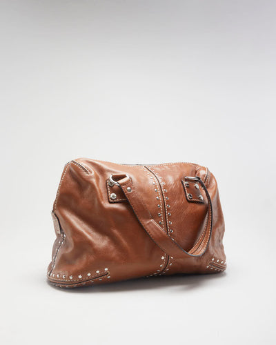 Michael Kors Brown Leather Silver Studded Handbag - O/S