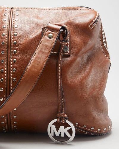 Michael Kors Brown Leather Silver Studded Handbag - O/S