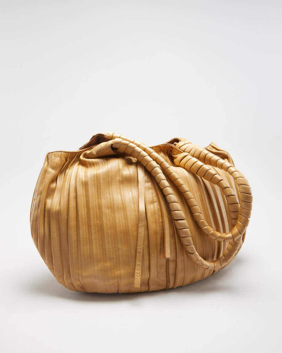 Y2K 00s Giorgio Armani Pleated Leather Hobo Bag - O/S