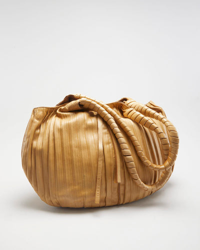 Y2K 00s Giorgio Armani Pleated Leather Hobo Bag - O/S