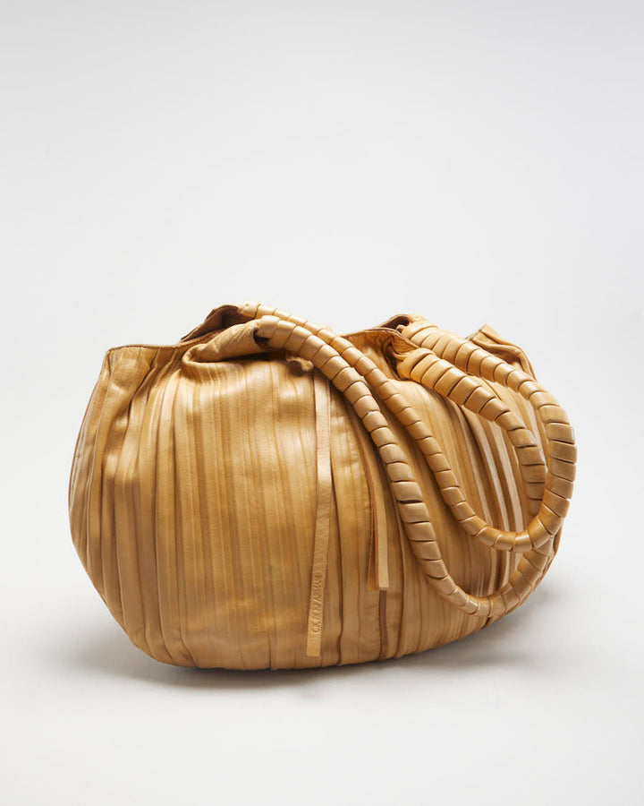 Y2K 00s Giorgio Armani Pleated Leather Hobo Bag - O/S