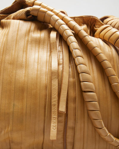 Y2K 00s Giorgio Armani Pleated Leather Hobo Bag - O/S