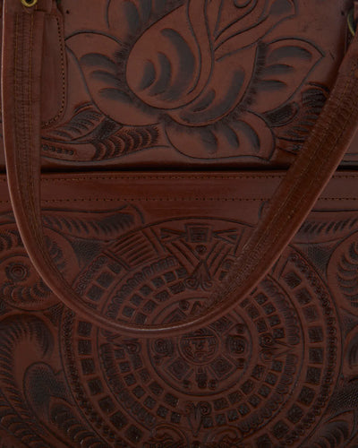 Vintage 90s Brown Leather Embossed Handbag - O/S
