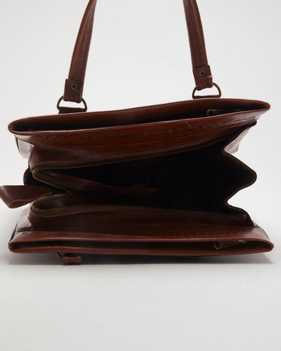 Vintage 90s Brown Leather Embossed Handbag - O/S