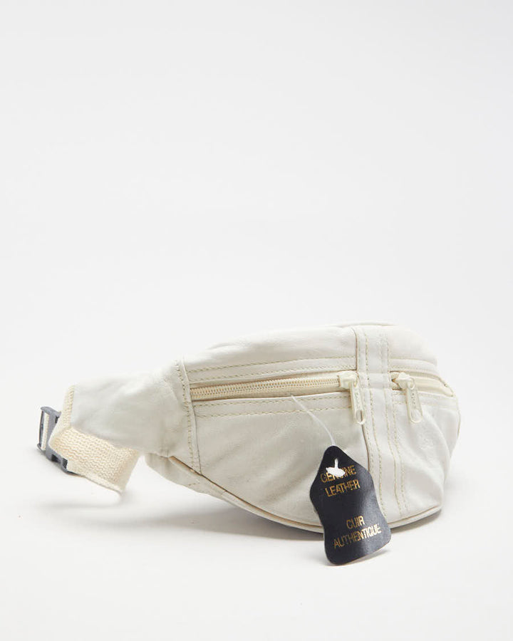 Vintage White Leather Bum Bag - O/S