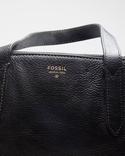 Fossil Black Leather Satchel Bag - O/S