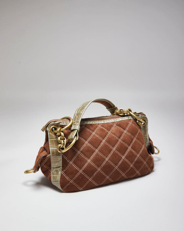 Kathy Van Zeeland Brown Quilted Handbag